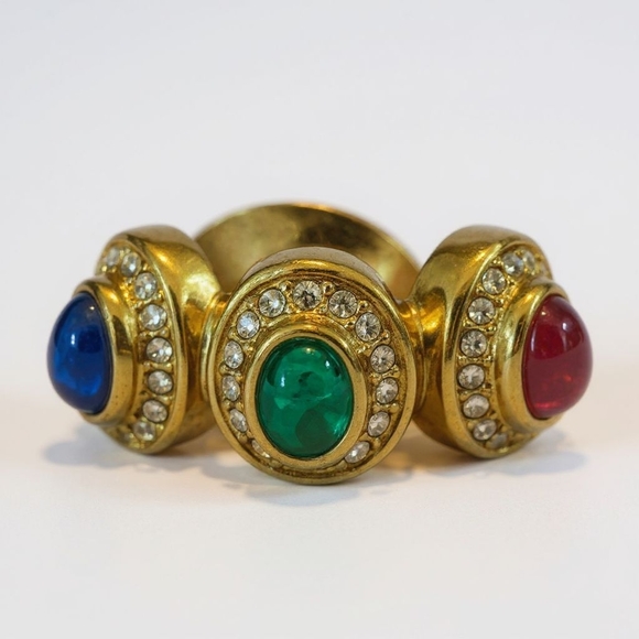 EUC Dior Necklace, Bracelet & Earrings Set Gold Tone with Multicolor Caboches - Picture 3 of 6